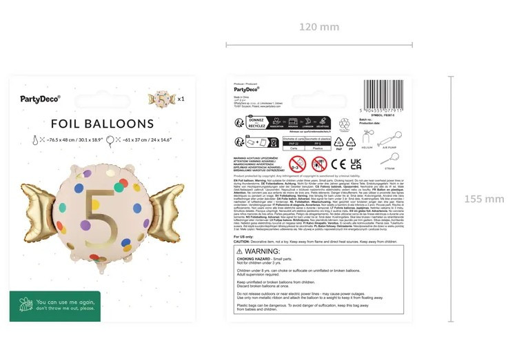 Balon foliowy Cukierek "5" 61x37cm FB387-5 PartyDeco